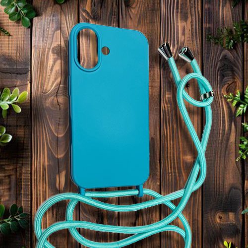 Techy Ανθεκτική Μπλε Κυάν Θήκη Σιλικόνης Με κορδόνι Για Iphone 16 Cyan Blue