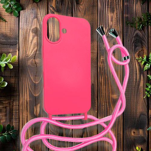 Techy Ανθεκτική Ροζ Φουξ Θήκη Σιλικόνης Με κορδόνι Για Iphone 16 Cyan Pink